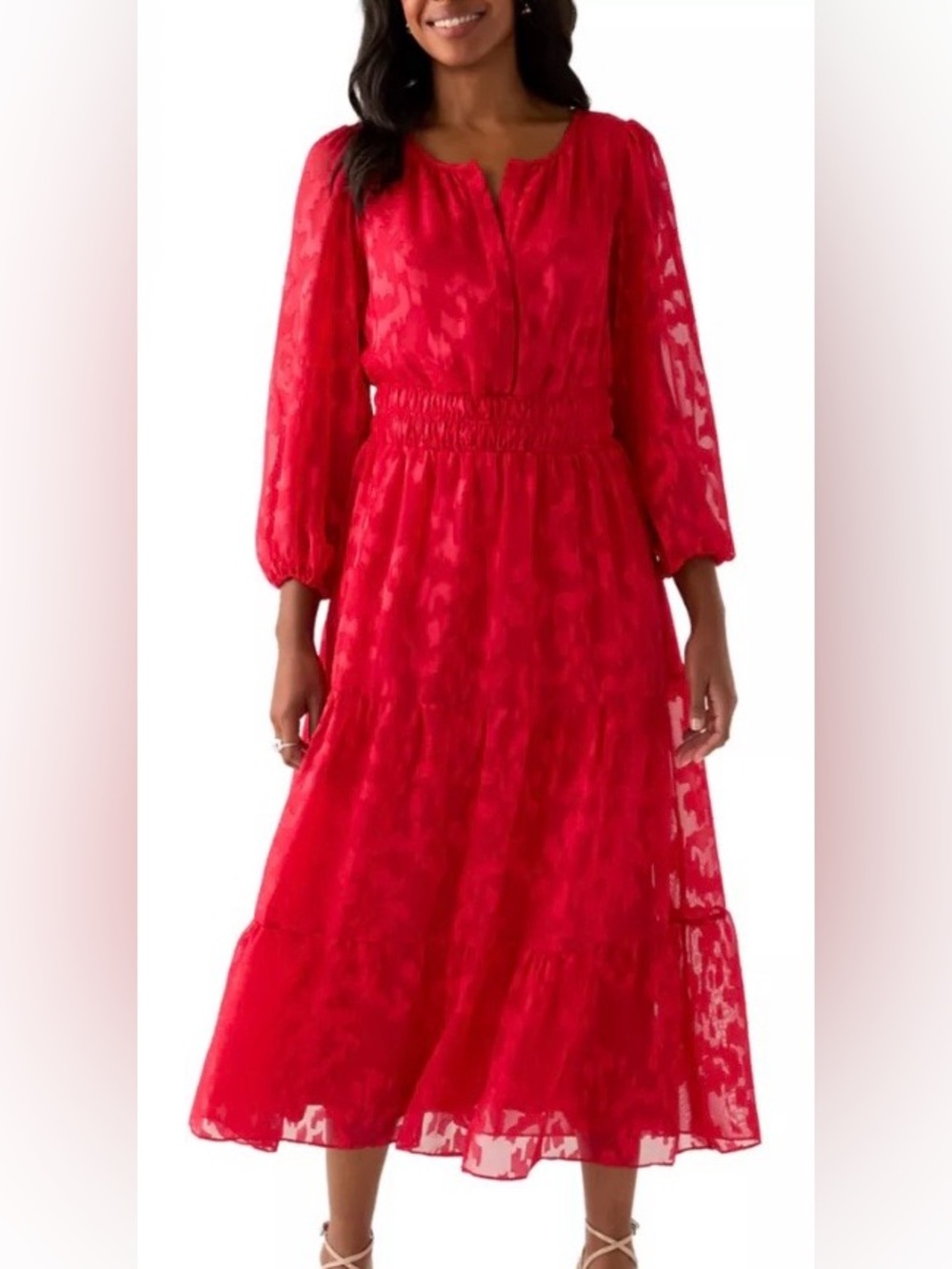 Taylor  Women's Long Sleeve Solid Chiffon Maxi Dress